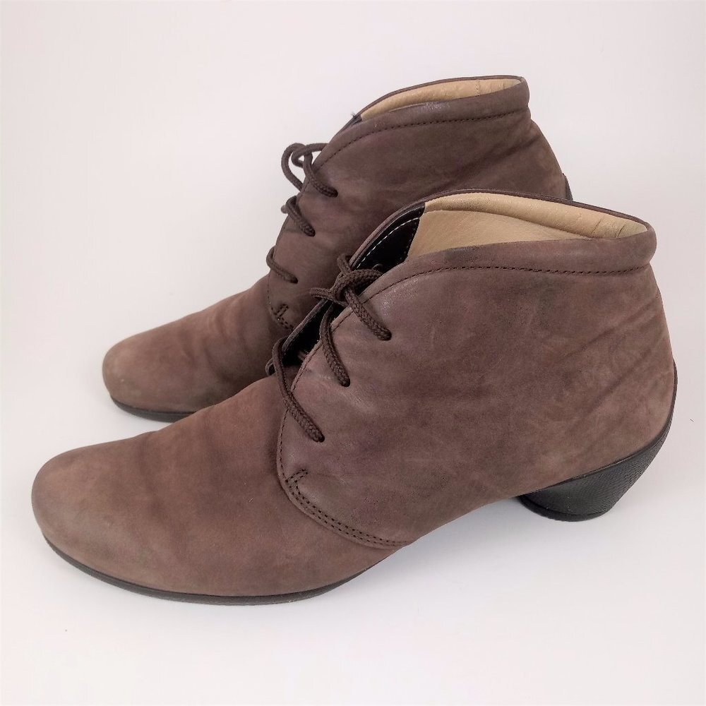 Ecco 39 Taupe Leather Ankle Boots Victorian LaceUp​​​